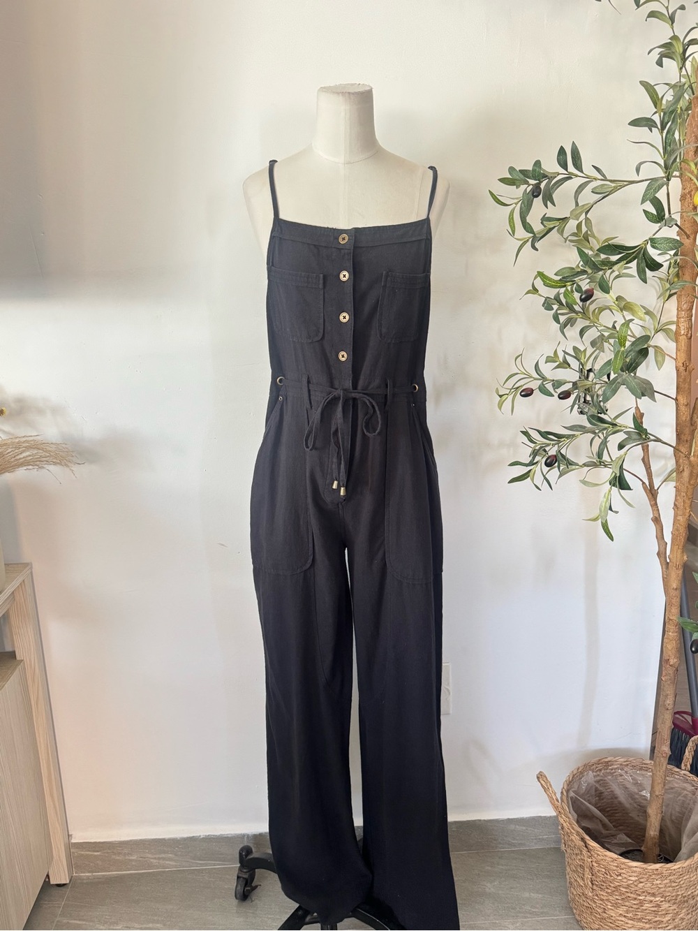 Urban Outfitters UO Black 100% Cotton Utility Jumpsuit Overalls Size M